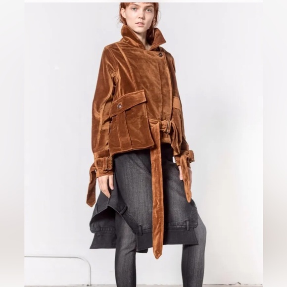 Free People Nicholas K Velvet Turin Jacket Rust Belted Cargo Pockets - Picture 1 of 7